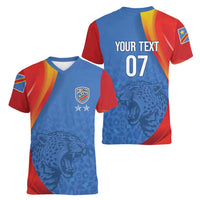 DR Congo Football 2026 Les Leopards Custom Women V-Neck T-Shirt Glory Upon Glory - Wonder Print Shop