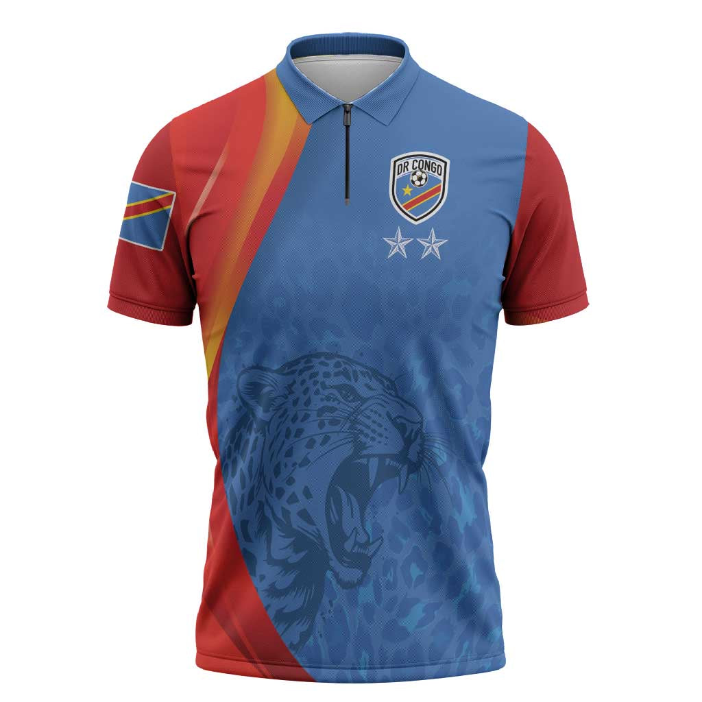 DR Congo Football 2026 Les Leopards Custom Zipper Polo Shirt Glory Upon Glory - Wonder Print Shop