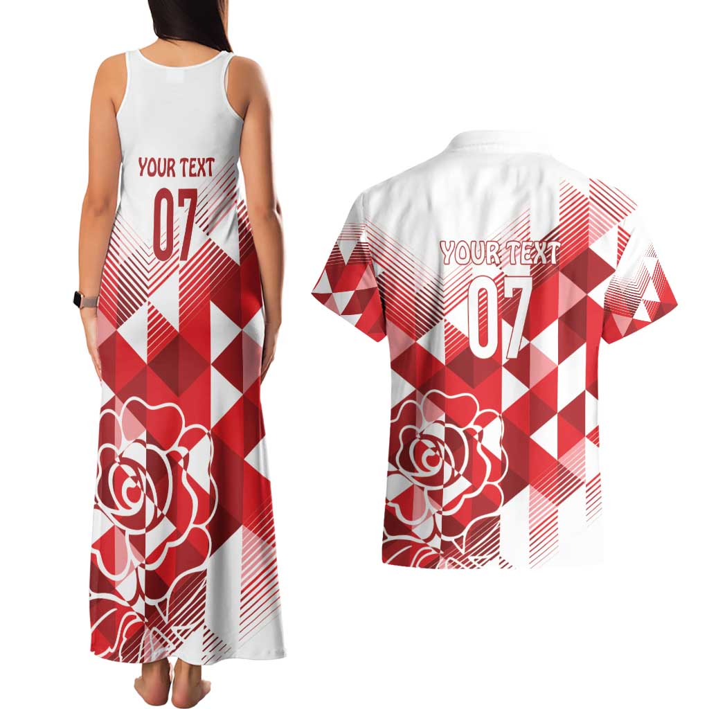 England Rugby Custom Couples Matching Tank Maxi Dress and Hawaiian Shirt Crystalised Red Rose