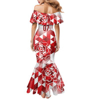 England Rugby Custom Family Matching Mermaid Dress and Hawaiian Shirt Crystalised Red Rose