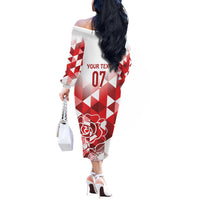 England Rugby Custom Off The Shoulder Long Sleeve Dress Crystalised Red Rose - Wonder Print Shop