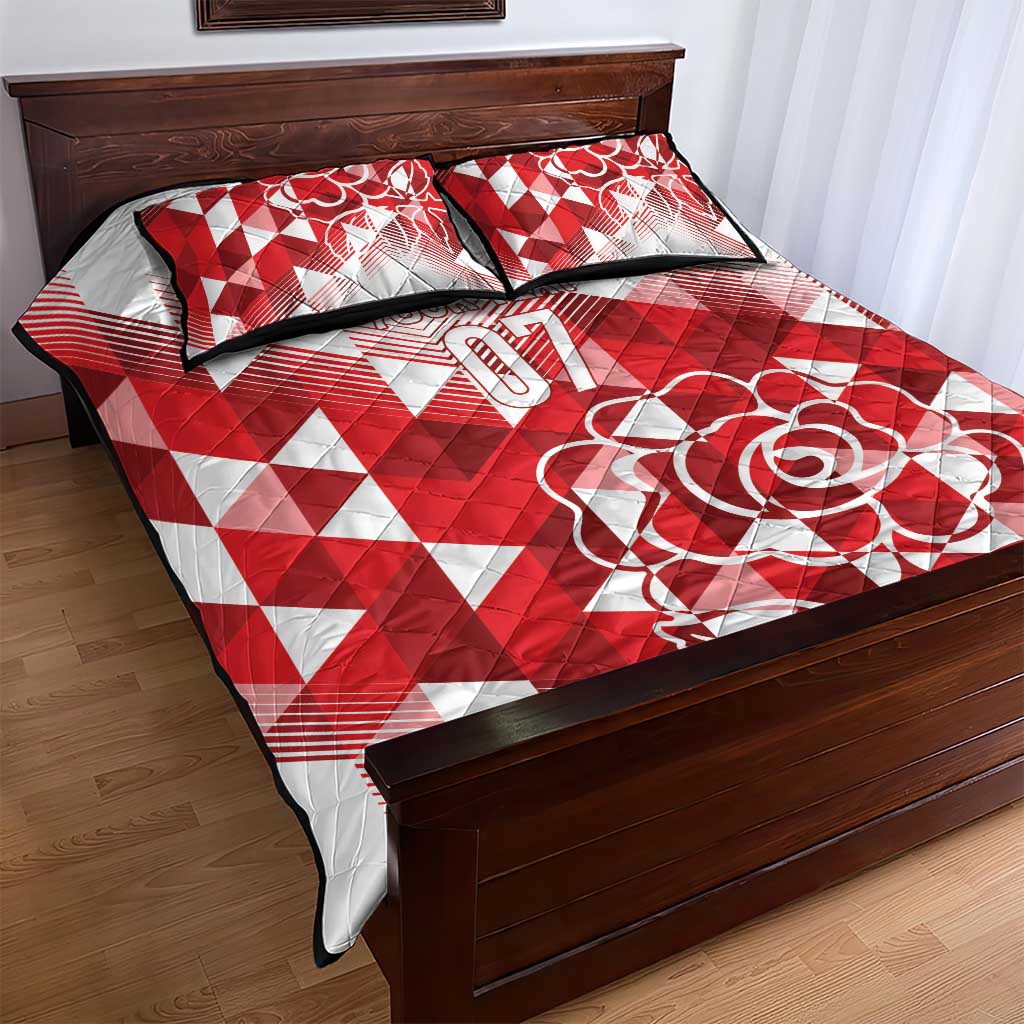 England Rugby Custom Quilt Bed Set Crystalised Red Rose - Wonder Print Shop