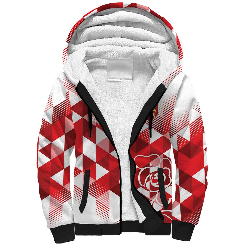 England Rugby Custom Sherpa Hoodie Crystalised Red Rose - Wonder Print Shop