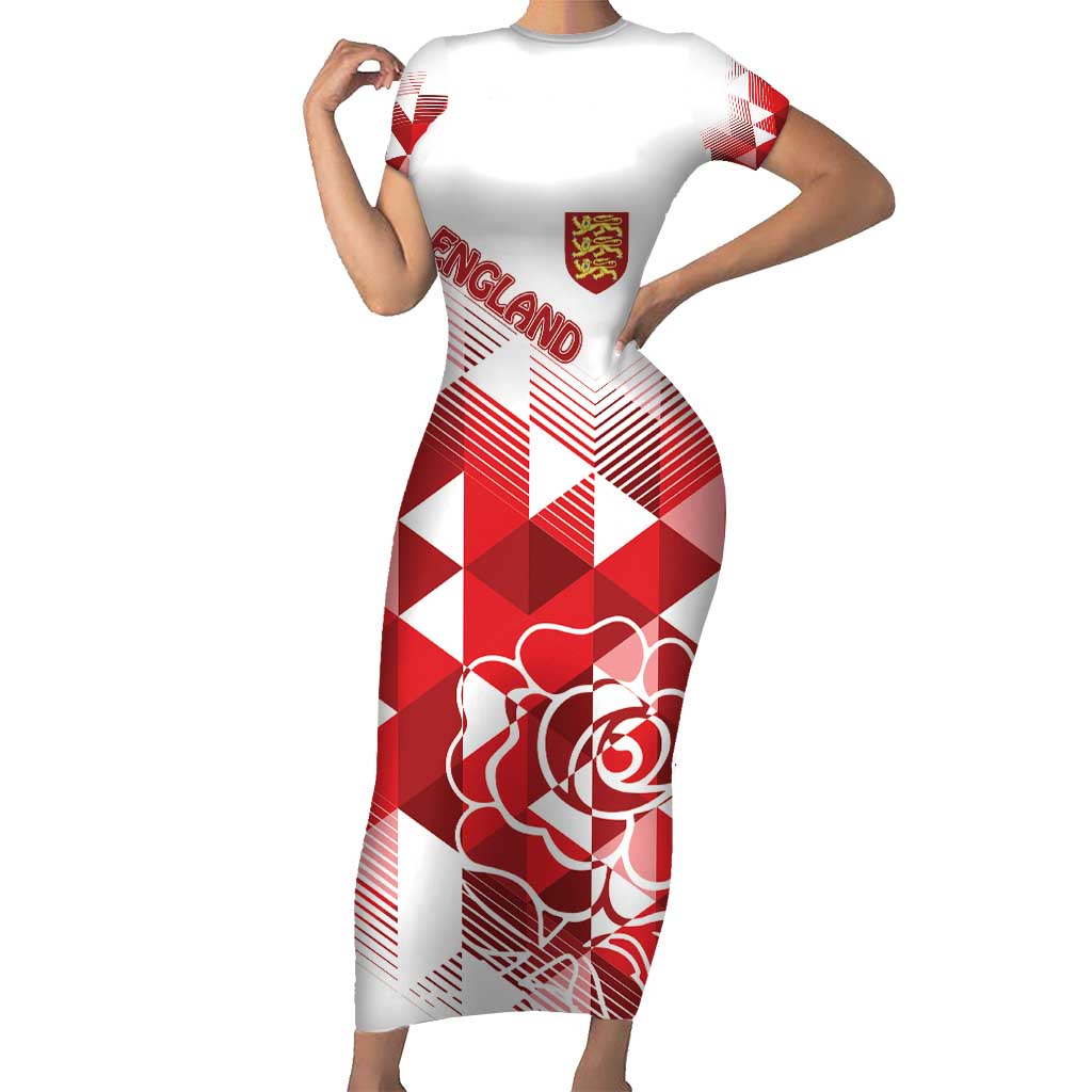 England Rugby Custom Short Sleeve Bodycon Dress Crystalised Red Rose - Wonder Print Shop