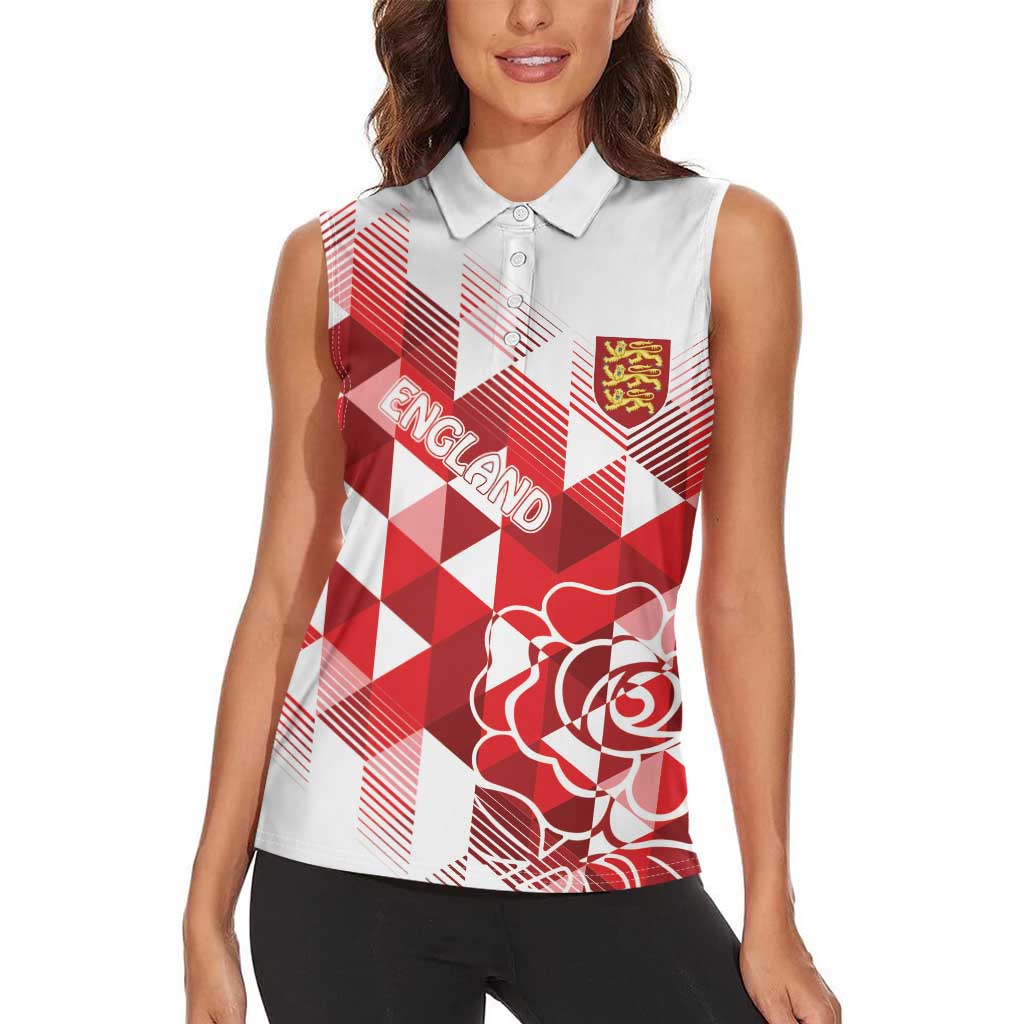 England Rugby Custom Women Sleeveless Polo Shirt Crystalised Red Rose - Wonder Print Shop
