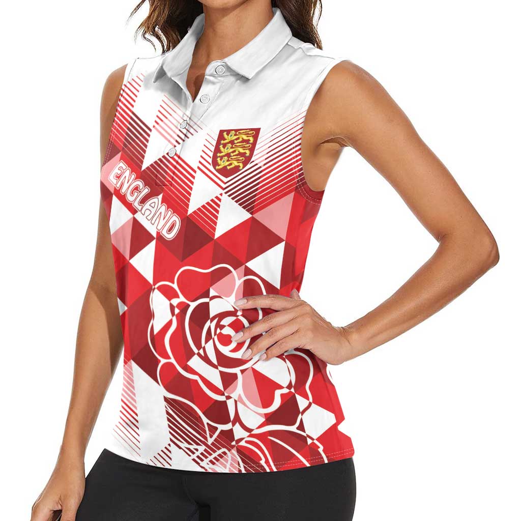 England Rugby Custom Women Sleeveless Polo Shirt Crystalised Red Rose - Wonder Print Shop