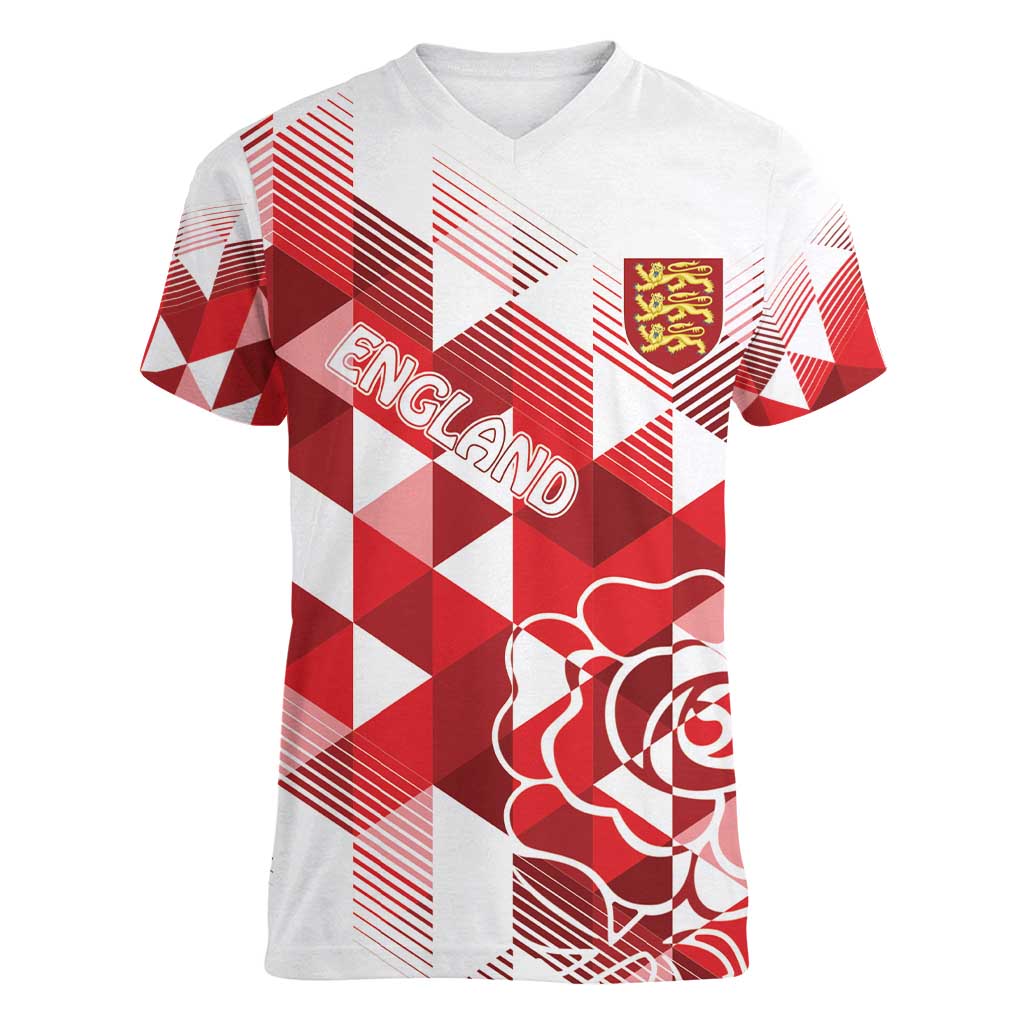 England Rugby Custom Women V-Neck T-Shirt Crystalised Red Rose - Wonder Print Shop