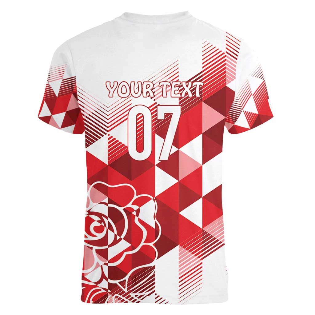 England Rugby Custom Women V-Neck T-Shirt Crystalised Red Rose - Wonder Print Shop