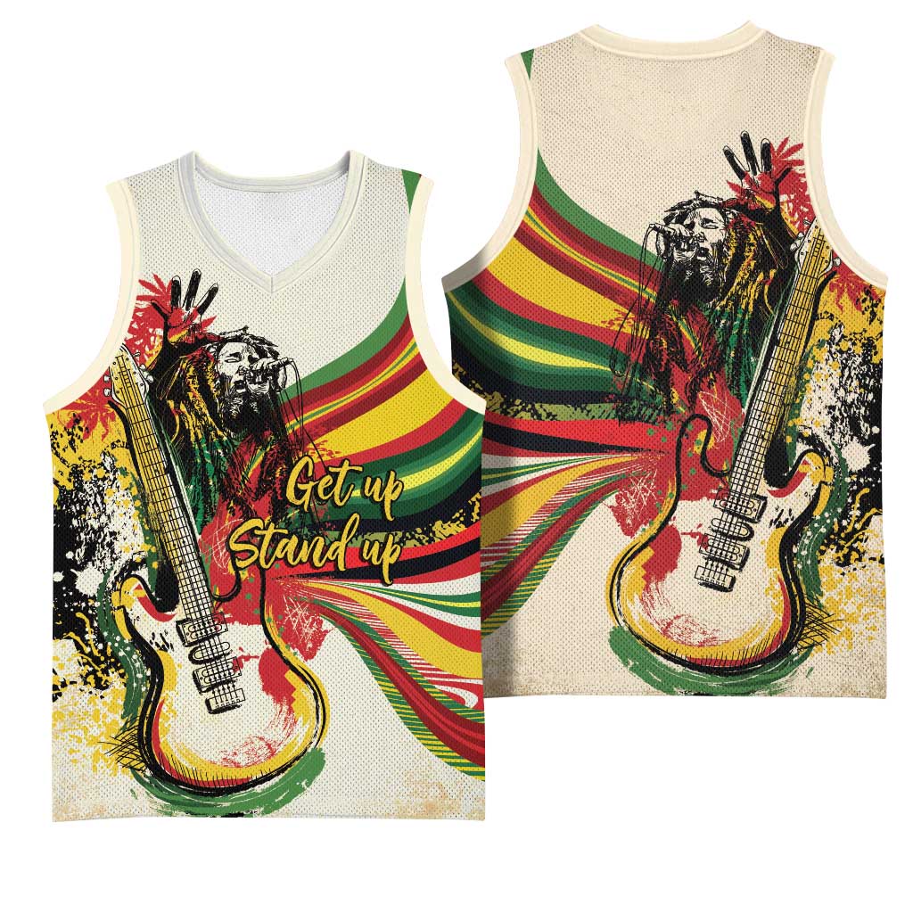 Reggae Soul B.Marley Grungy Basketball Jersey Get Up Stand Up - Wonder Print Shop