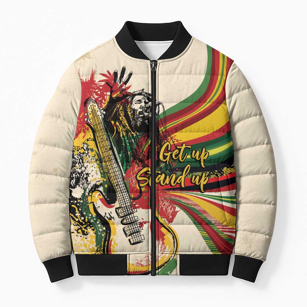 Reggae Soul B.Marley Grungy Bomber Puffer Jacket Get Up Stand Up - Wonder Print Shop
