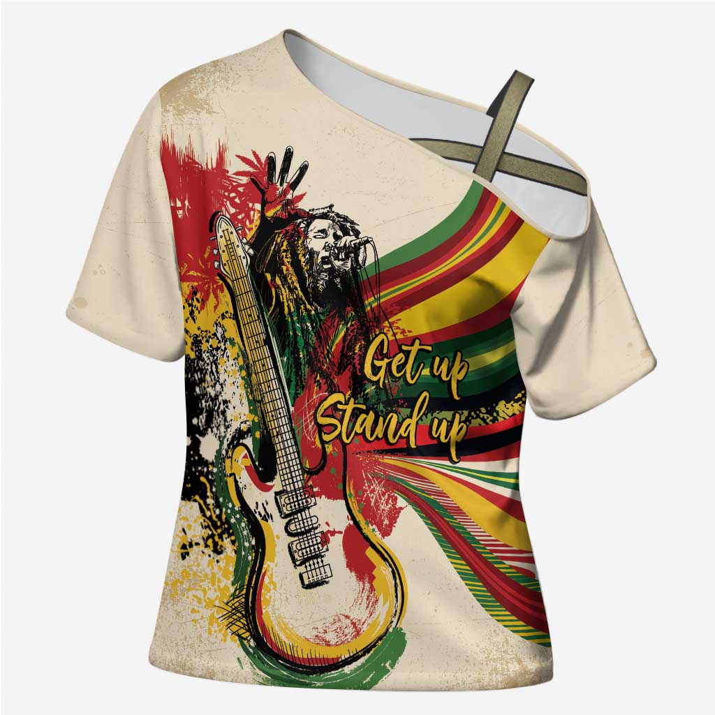 Reggae Soul B.Marley Grungy Cross Shoulder Shirt Get Up Stand Up - Wonder Print Shop