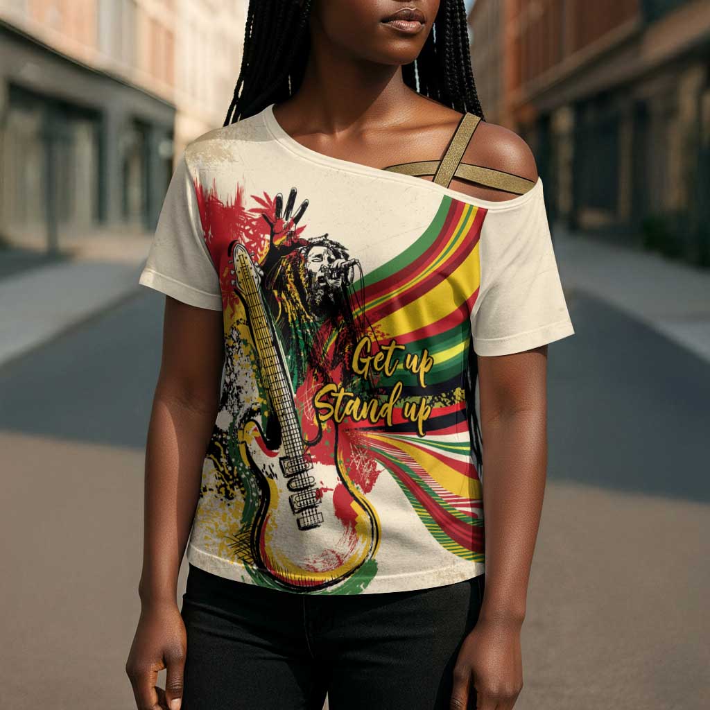 Reggae Soul B.Marley Grungy Cross Shoulder Shirt Get Up Stand Up - Wonder Print Shop