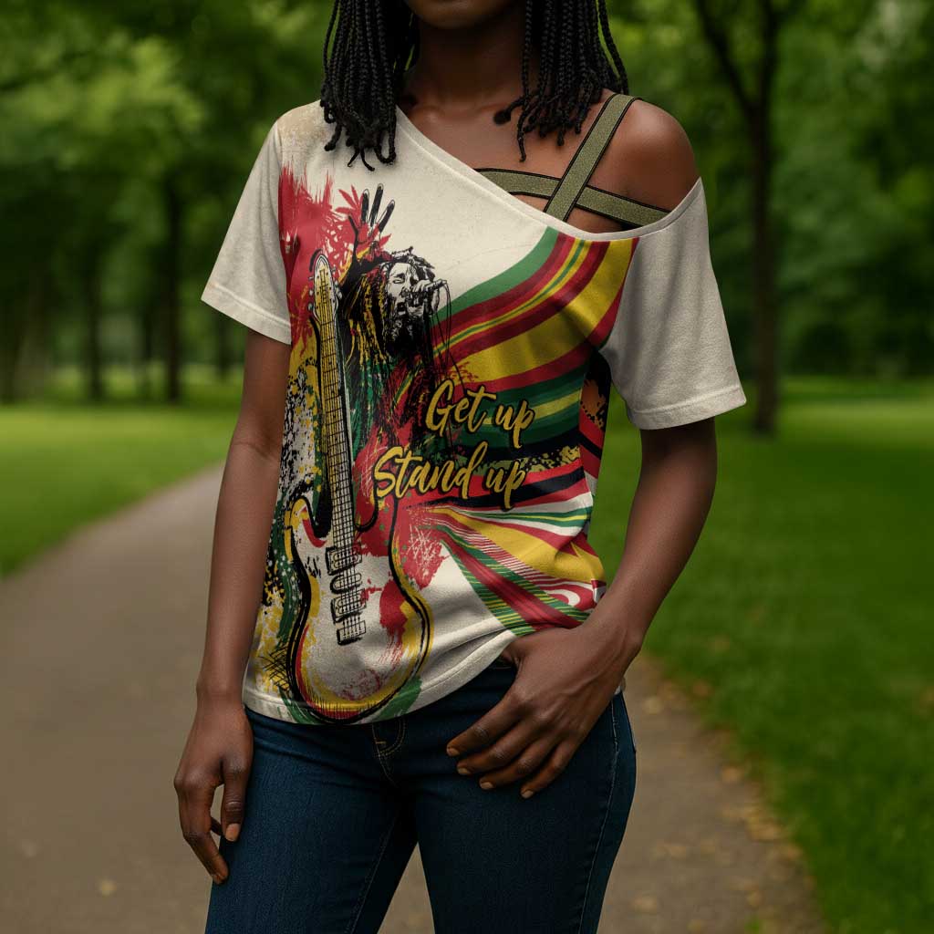 Reggae Soul B.Marley Grungy Cross Shoulder Shirt Get Up Stand Up - Wonder Print Shop