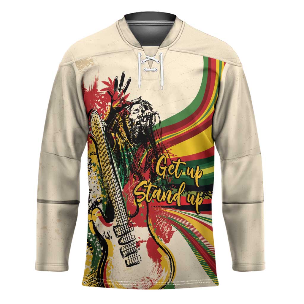 Reggae Soul B.Marley Grungy Hockey Jersey Get Up Stand Up - Wonder Print Shop
