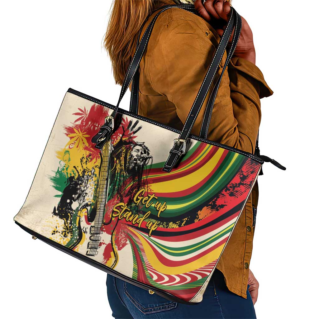 Reggae Soul B.Marley Grungy Leather Tote Bag Get Up Stand Up - Wonder Print Shop