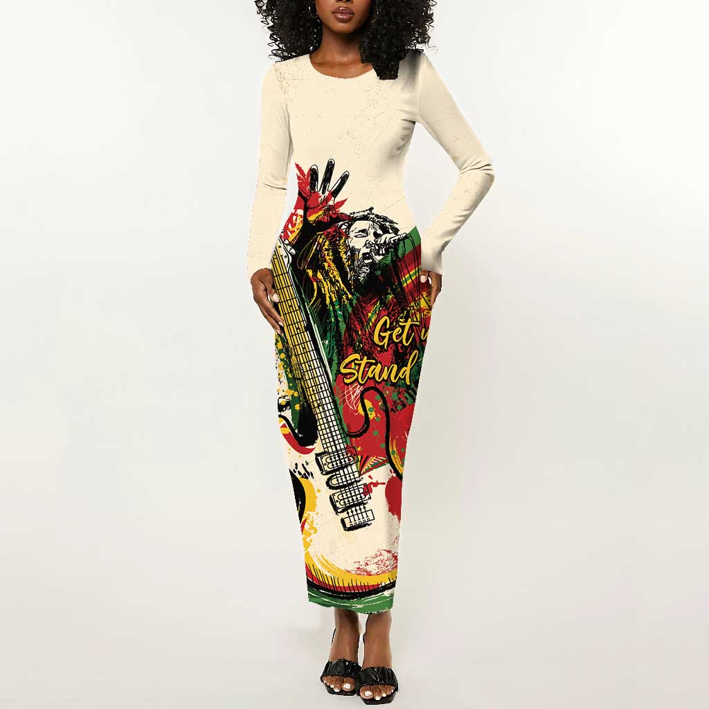 Reggae Soul B.Marley Grungy Long Sleeve Bodycon Dress Get Up Stand Up - Wonder Print Shop