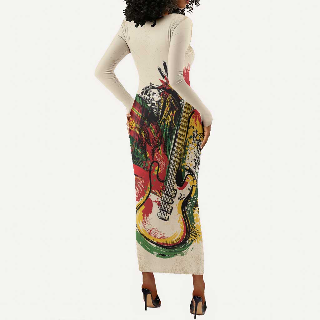 Reggae Soul B.Marley Grungy Long Sleeve Bodycon Dress Get Up Stand Up - Wonder Print Shop