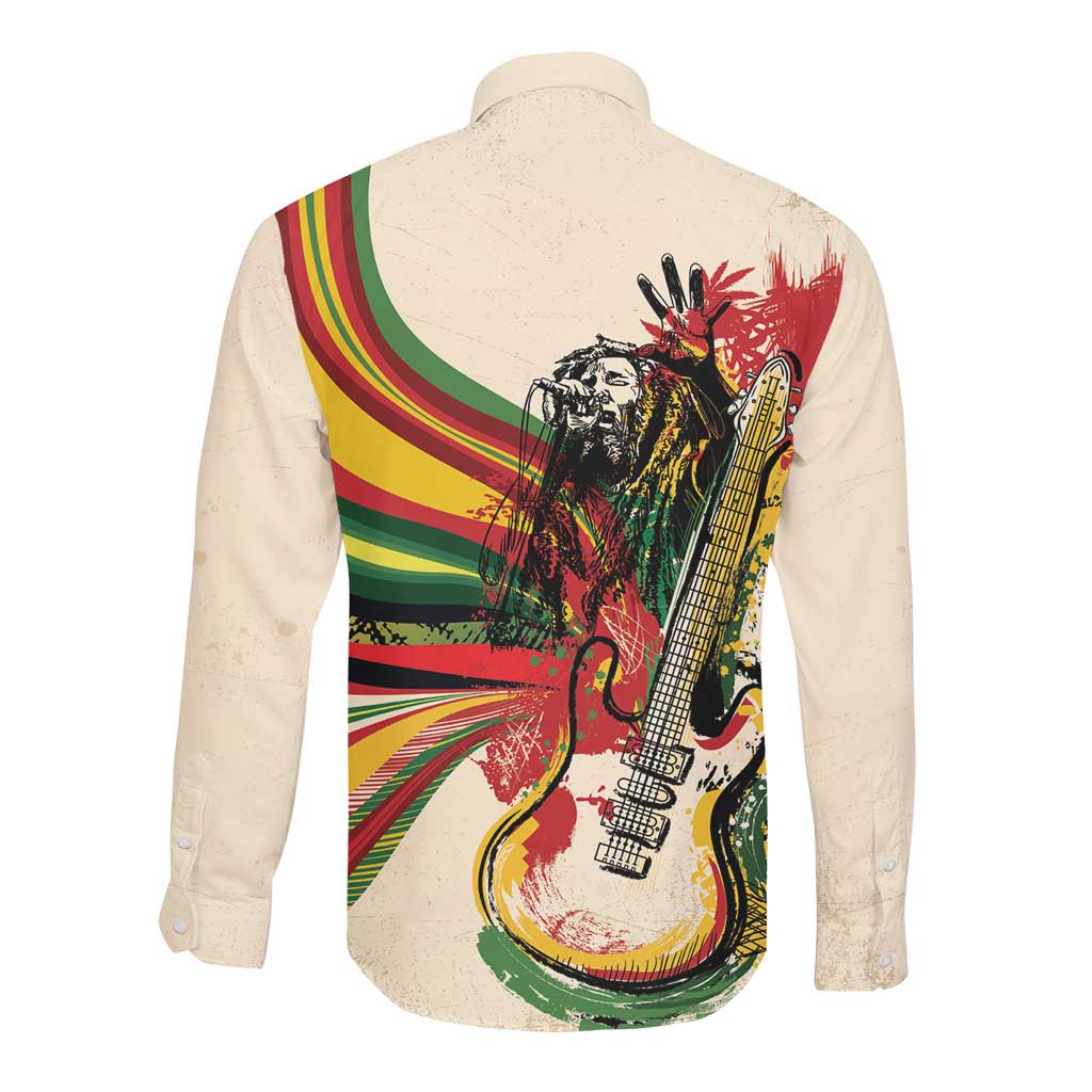 Reggae Soul B.Marley Grungy Long Sleeve Button Shirt Get Up Stand Up - Wonder Print Shop