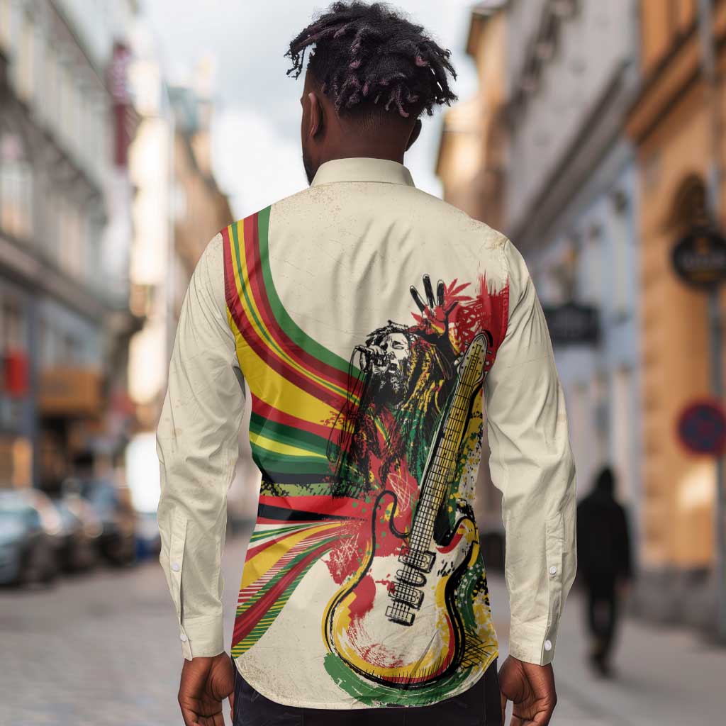 Reggae Soul B.Marley Grungy Long Sleeve Button Shirt Get Up Stand Up - Wonder Print Shop