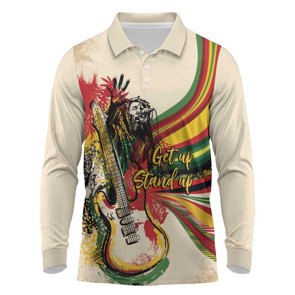 Reggae Soul B.Marley Grungy Long Sleeve Polo Shirt Get Up Stand Up - Wonder Print Shop