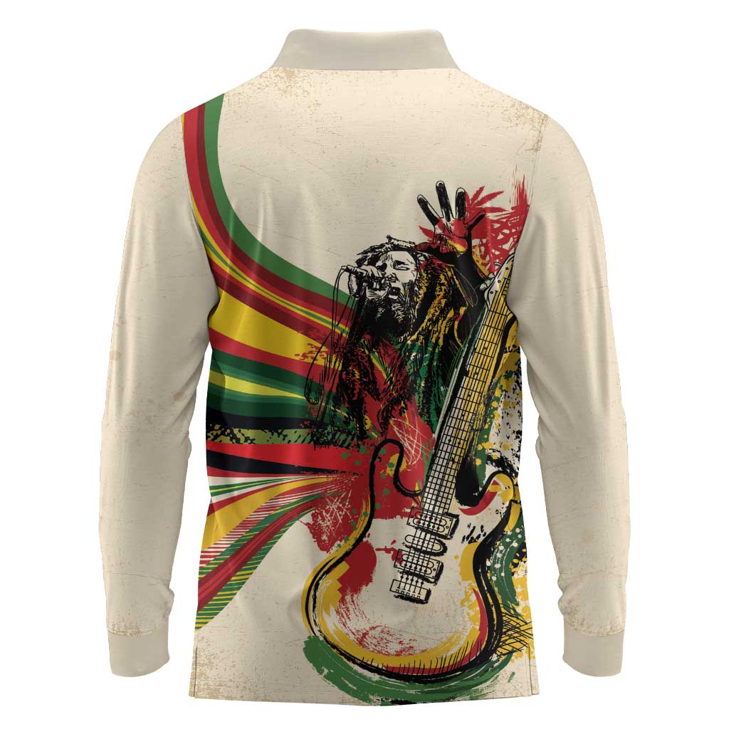 Reggae Soul B.Marley Grungy Long Sleeve Polo Shirt Get Up Stand Up - Wonder Print Shop