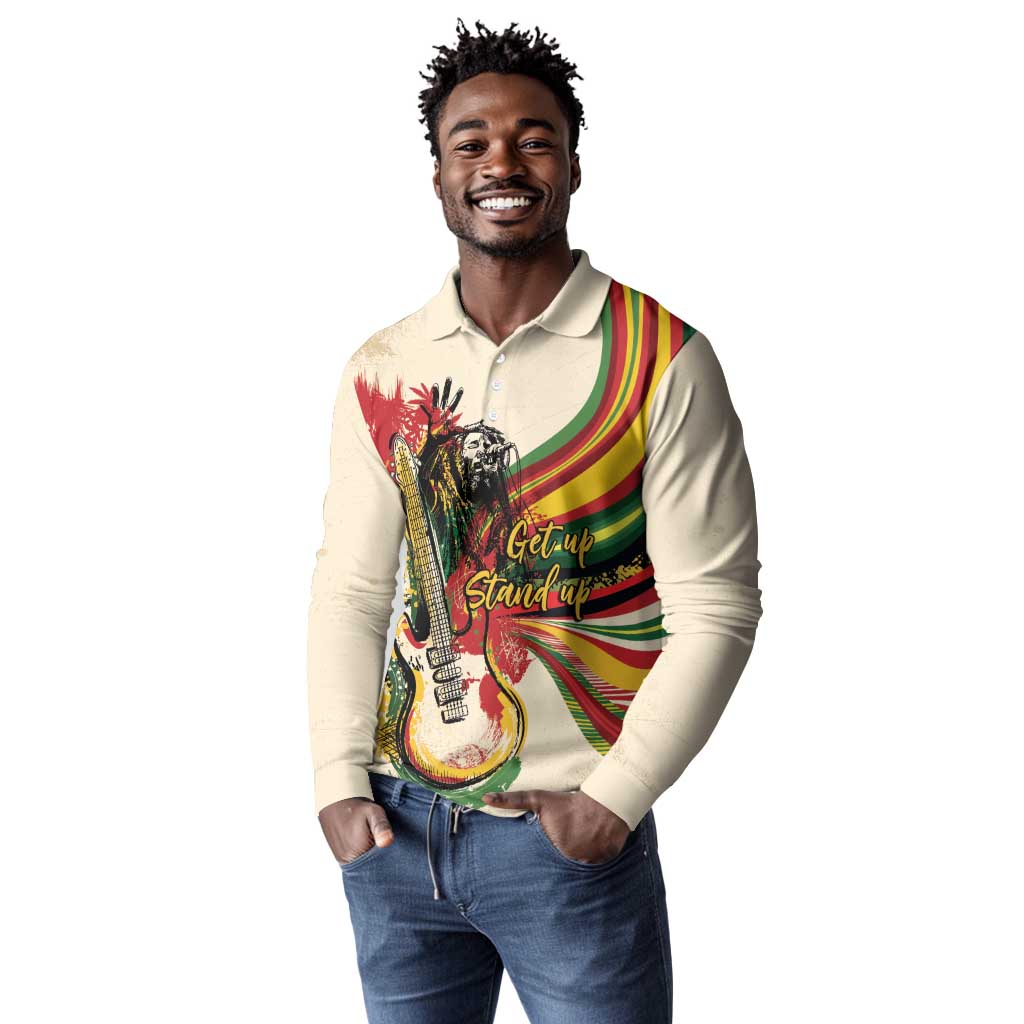 Reggae Soul B.Marley Grungy Long Sleeve Polo Shirt Get Up Stand Up - Wonder Print Shop