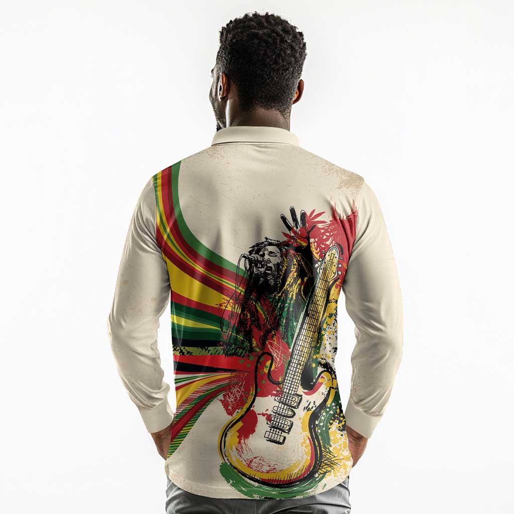 Reggae Soul B.Marley Grungy Long Sleeve Polo Shirt Get Up Stand Up - Wonder Print Shop