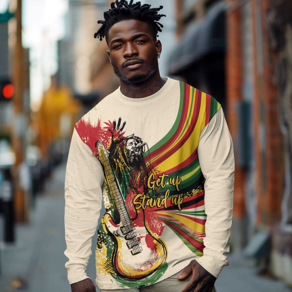 Reggae Soul B.Marley Grungy Long Sleeve Shirt Get Up Stand Up - Wonder Print Shop
