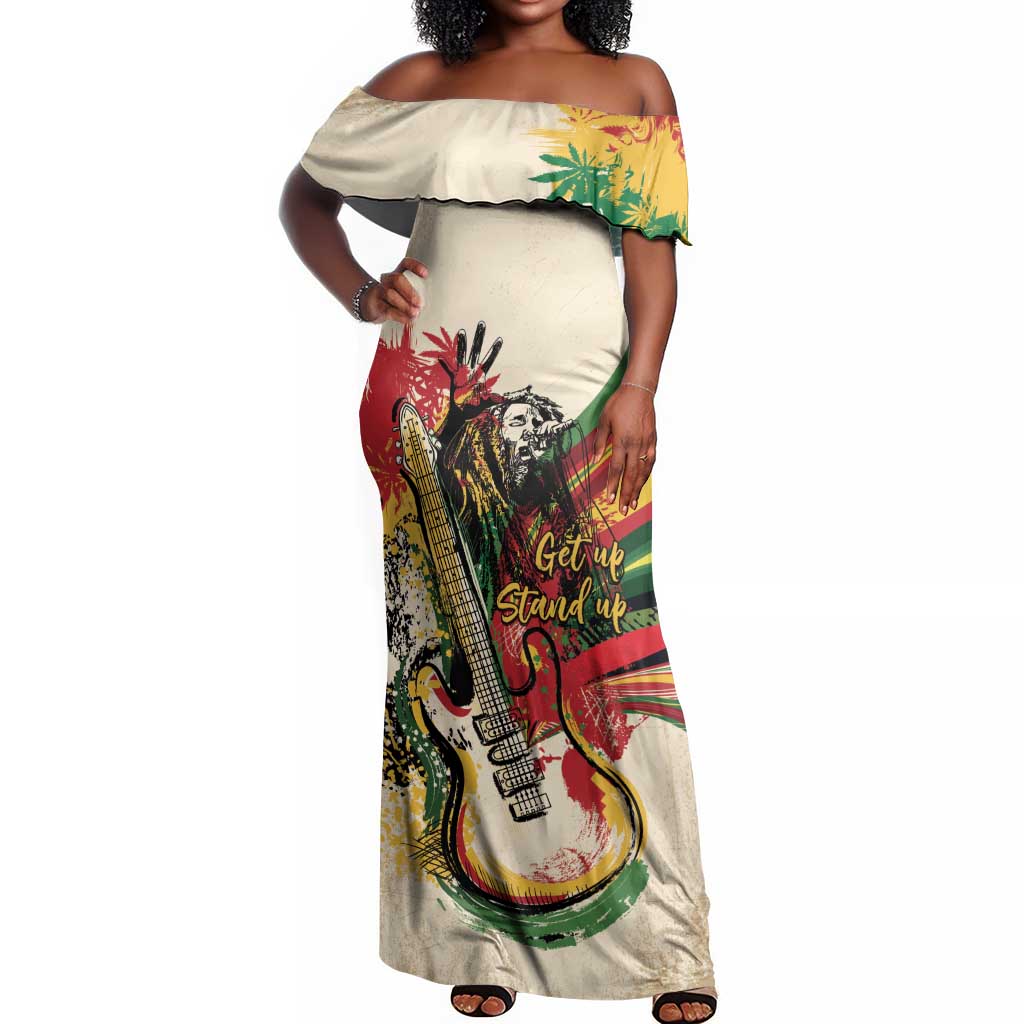 Reggae Soul B.Marley Grungy Off Shoulder Maxi Dress Get Up Stand Up - Wonder Print Shop