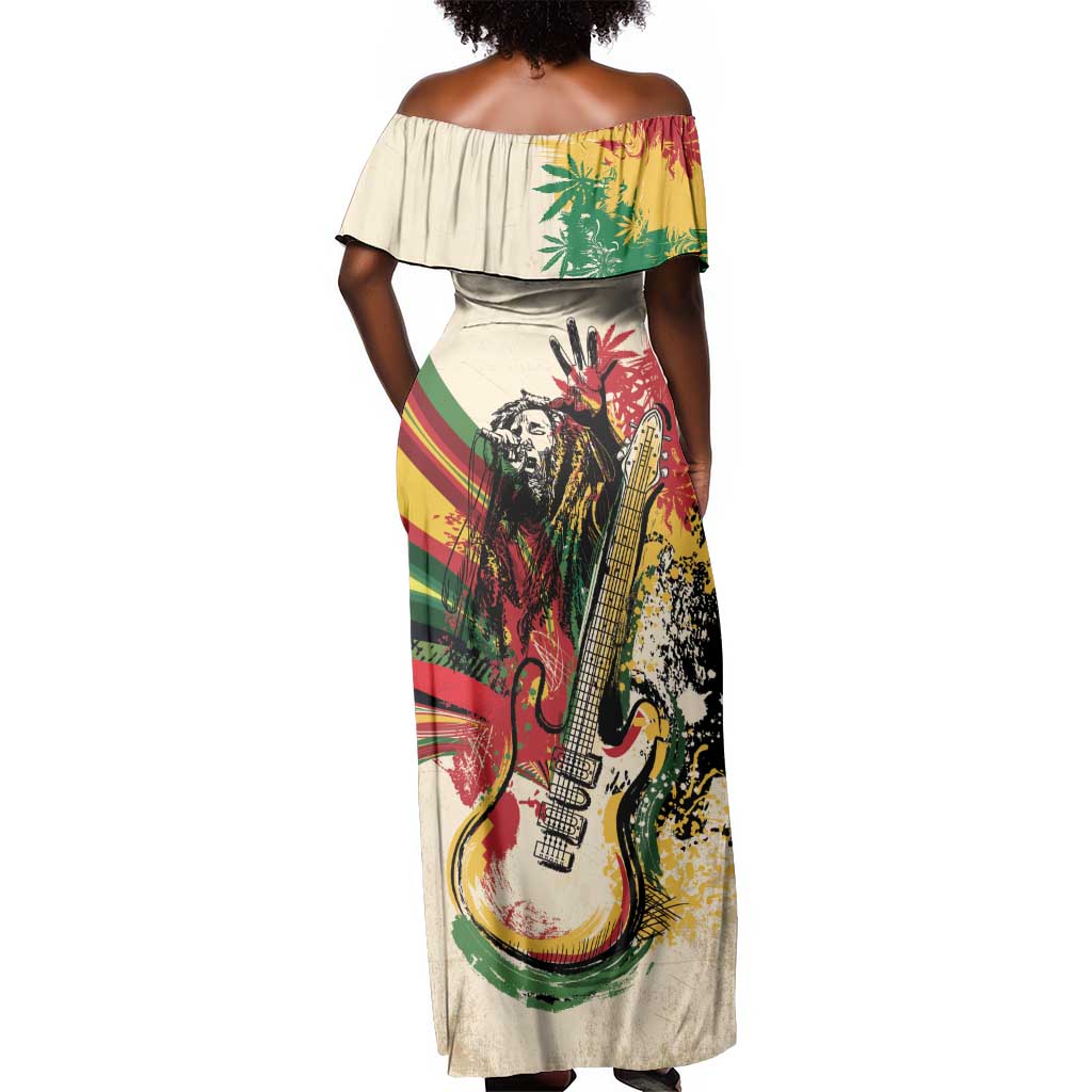 Reggae Soul B.Marley Grungy Off Shoulder Maxi Dress Get Up Stand Up - Wonder Print Shop