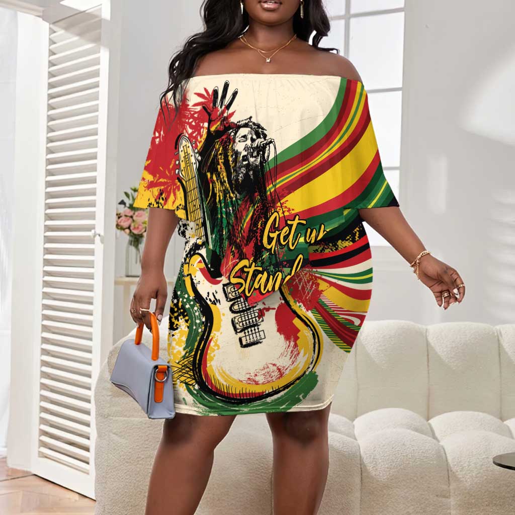 Reggae Soul B.Marley Grungy Off Shoulder Short Dress Get Up Stand Up - Wonder Print Shop