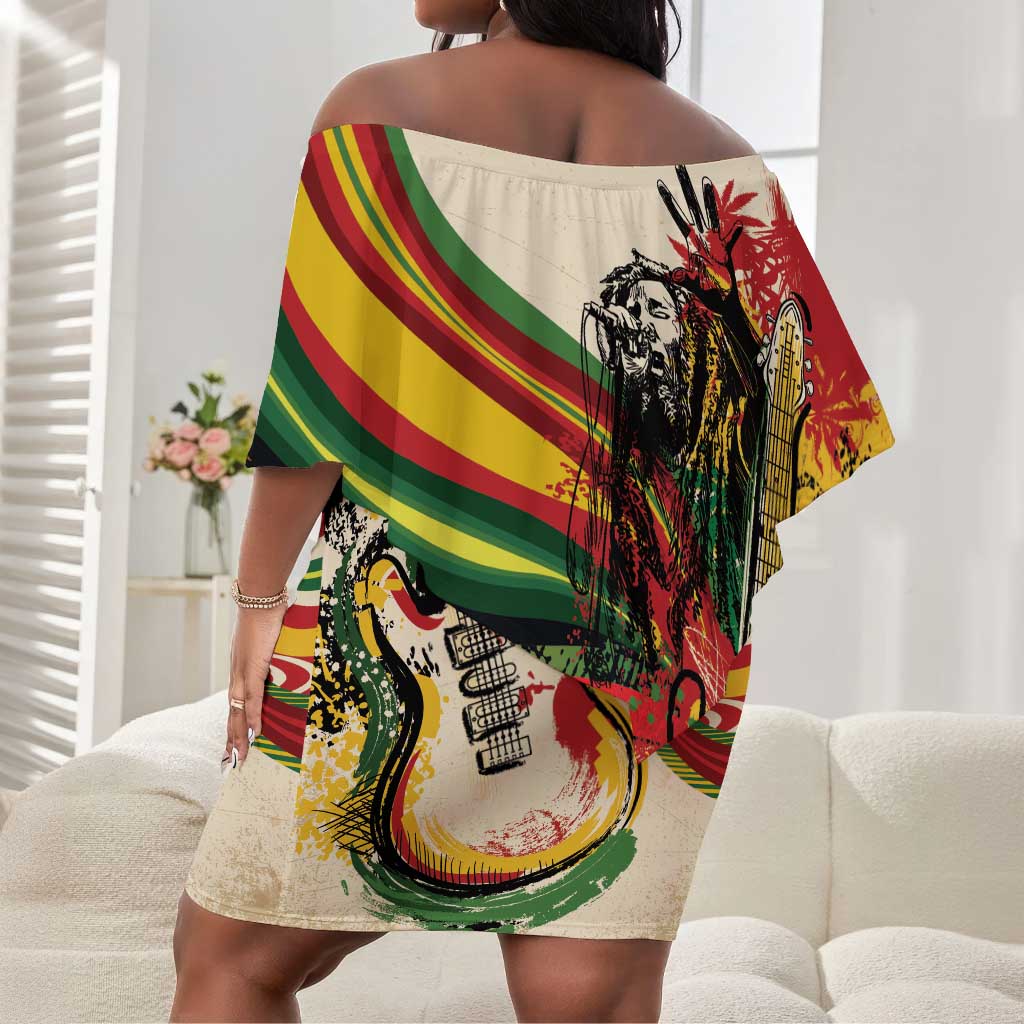 Reggae Soul B.Marley Grungy Off Shoulder Short Dress Get Up Stand Up - Wonder Print Shop