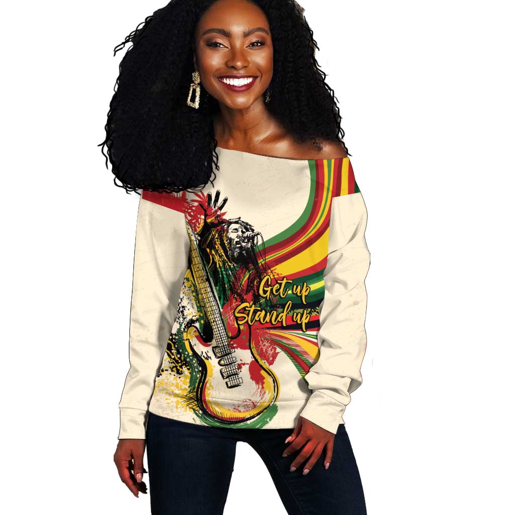 Reggae Soul B.Marley Grungy Off Shoulder Sweater Get Up Stand Up - Wonder Print Shop