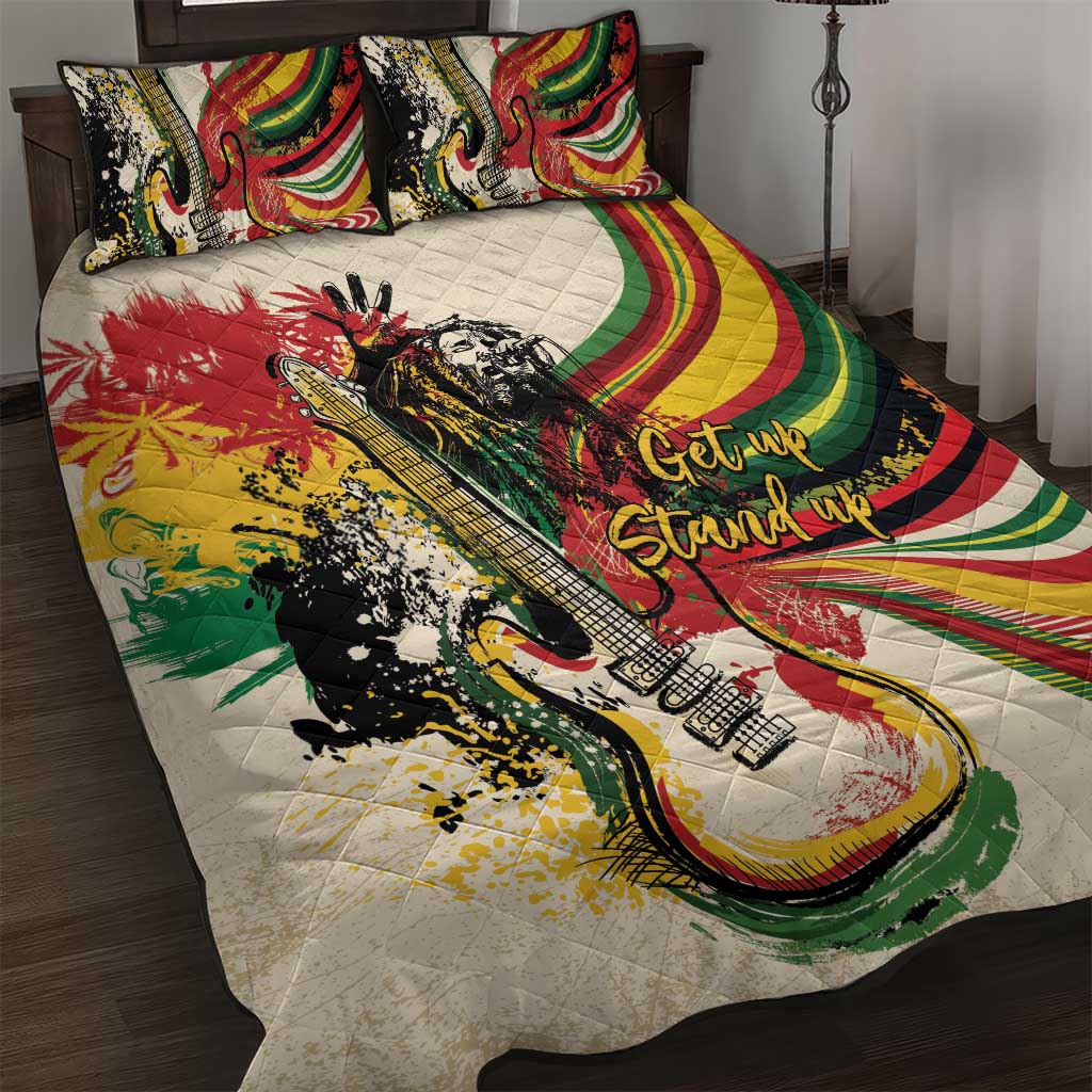 Reggae Soul B.Marley Grungy Quilt Bed Set Get Up Stand Up - Wonder Print Shop