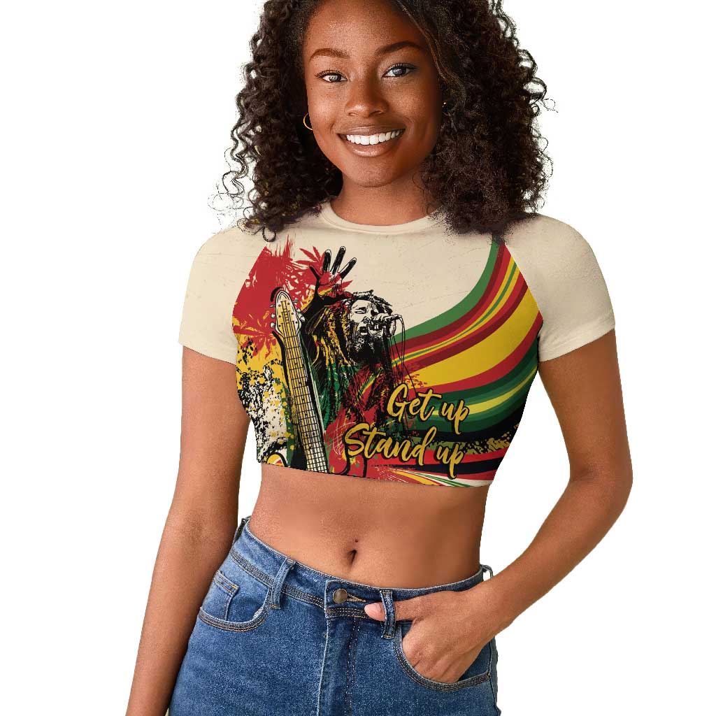 Reggae Soul B.Marley Grungy Raglan Cropped T shirt Get Up Stand Up - Wonder Print Shop