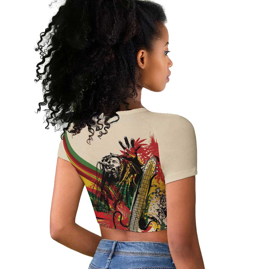 Reggae Soul B.Marley Grungy Raglan Cropped T shirt Get Up Stand Up - Wonder Print Shop