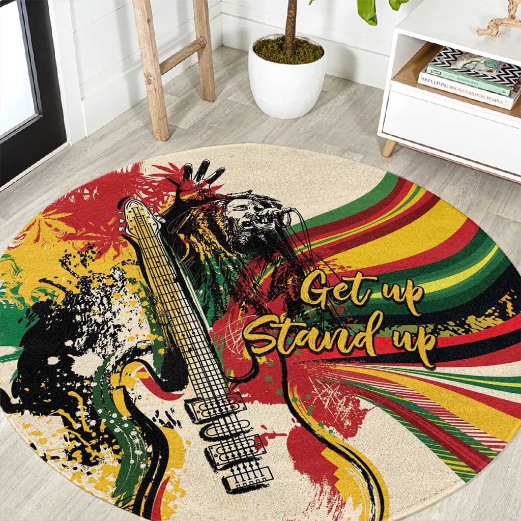 Reggae Soul B.Marley Grungy Round Carpet Get Up Stand Up - Wonder Print Shop