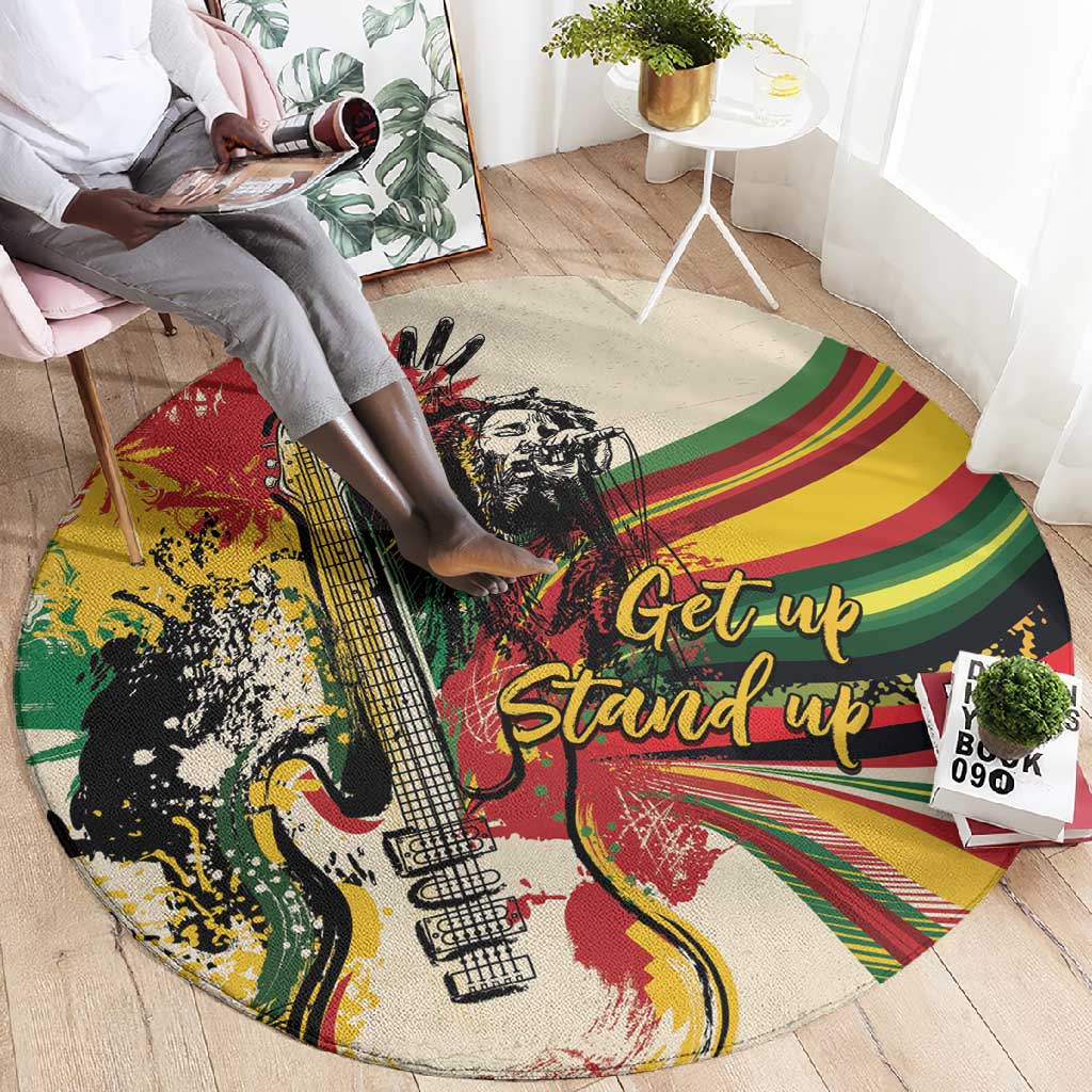 Reggae Soul B.Marley Grungy Round Carpet Get Up Stand Up - Wonder Print Shop