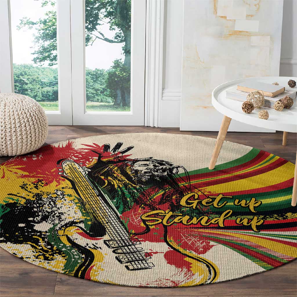 Reggae Soul B.Marley Grungy Round Carpet Get Up Stand Up - Wonder Print Shop
