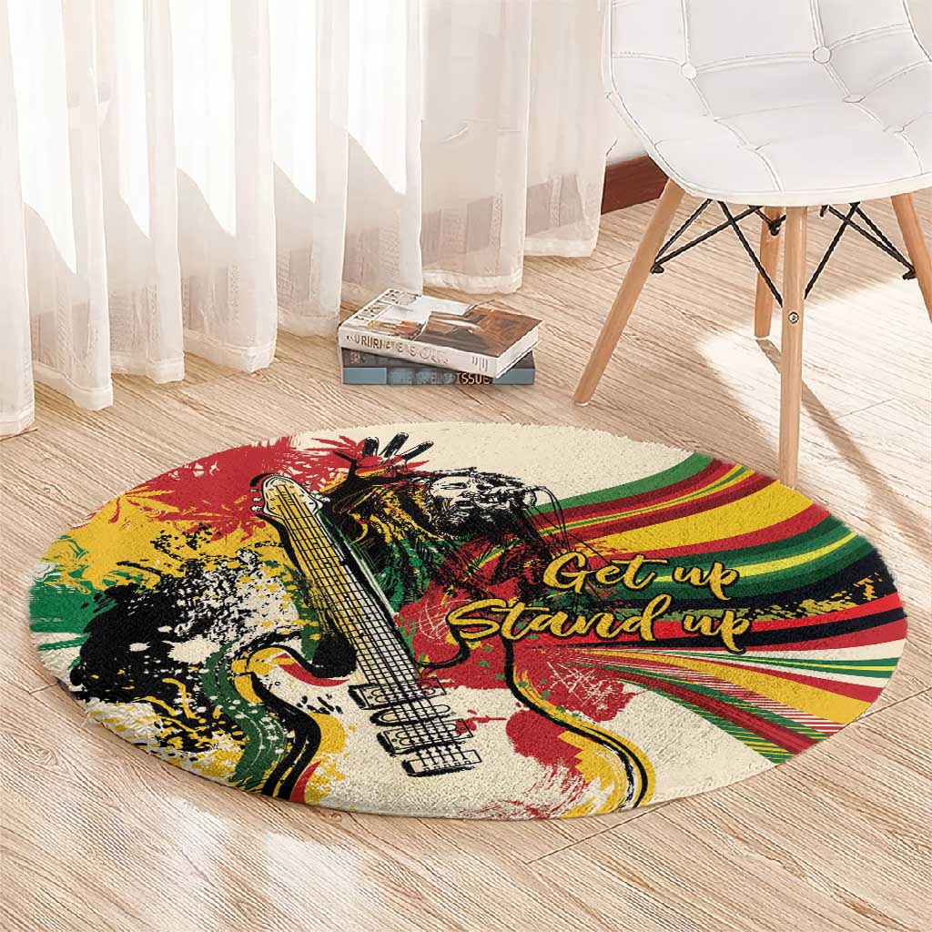 Reggae Soul B.Marley Grungy Round Carpet Get Up Stand Up - Wonder Print Shop