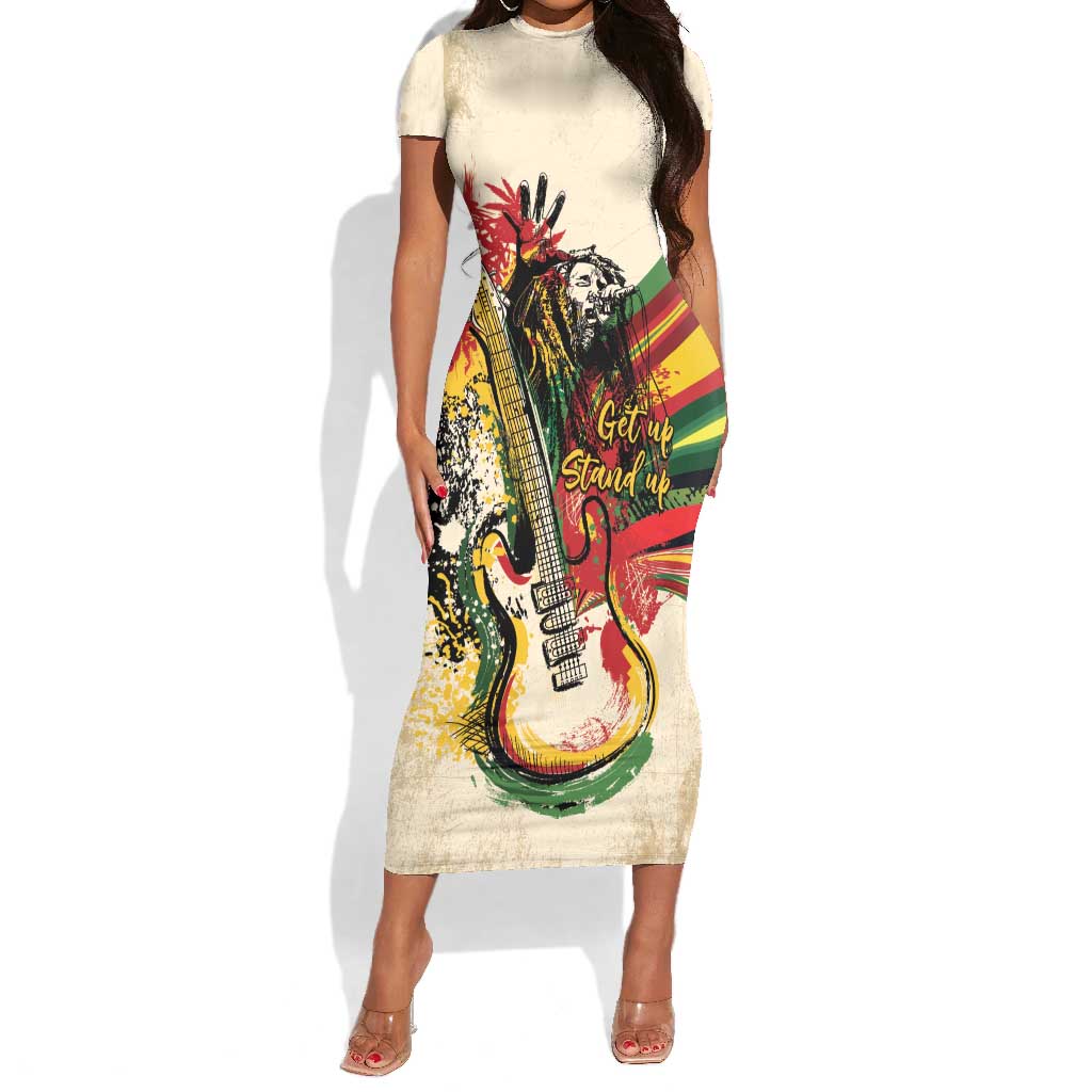 Reggae Soul B.Marley Grungy Short Sleeve Bodycon Dress Get Up Stand Up - Wonder Print Shop