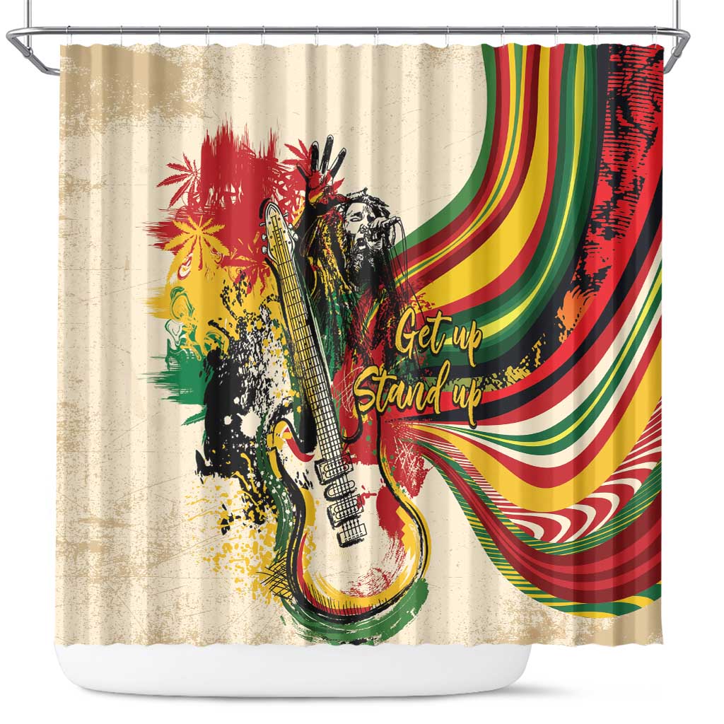 Reggae Soul B.Marley Grungy Shower Curtain Get Up Stand Up - Wonder Print Shop
