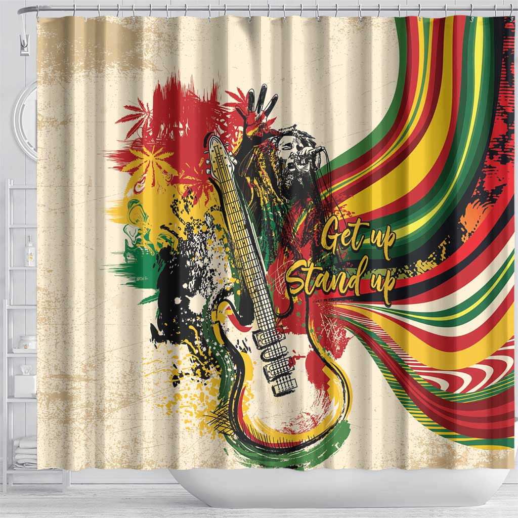 Reggae Soul B.Marley Grungy Shower Curtain Get Up Stand Up - Wonder Print Shop