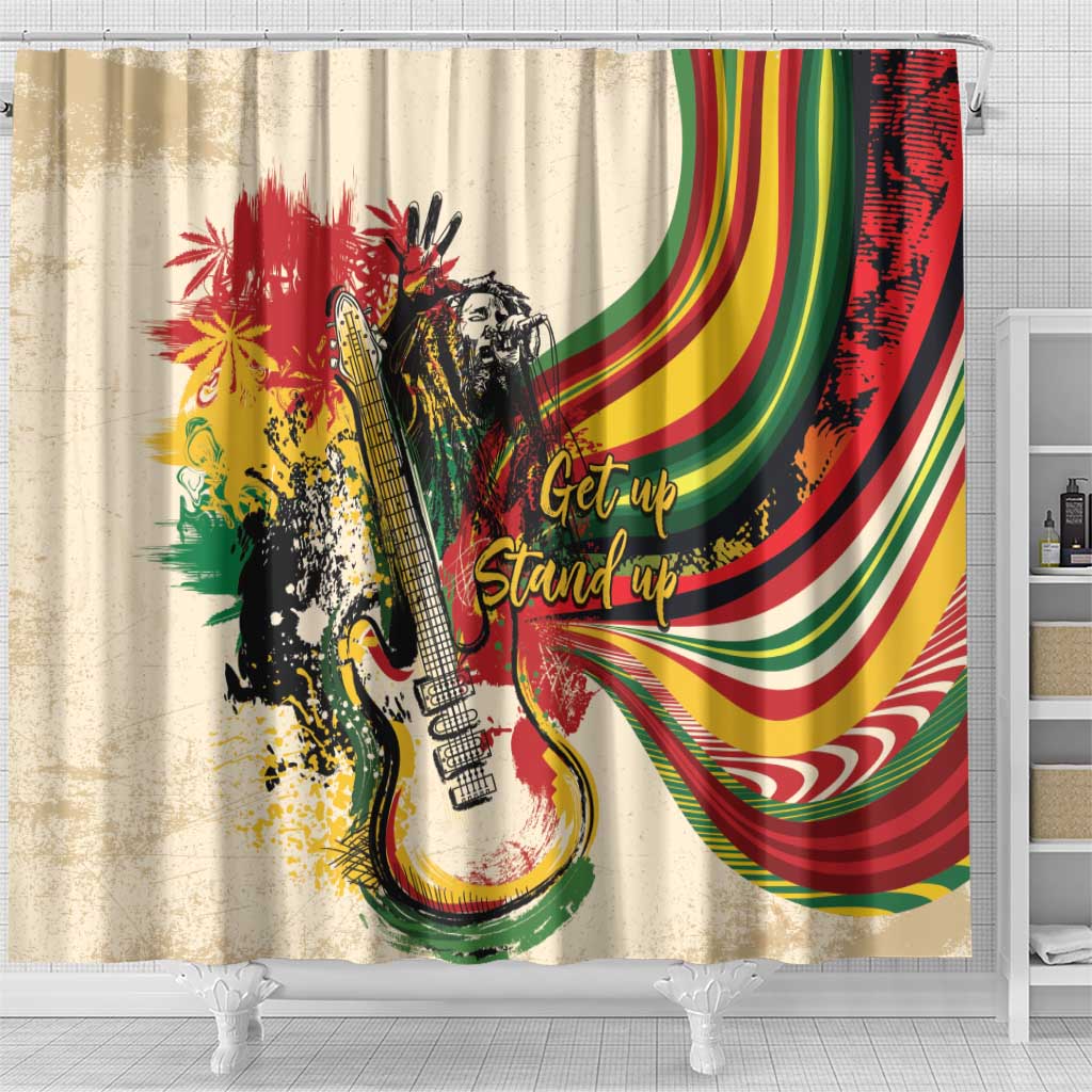 Reggae Soul B.Marley Grungy Shower Curtain Get Up Stand Up - Wonder Print Shop