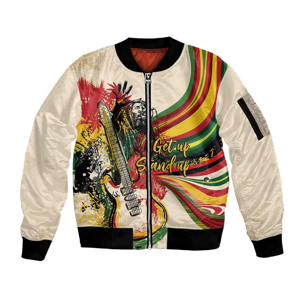 Reggae Soul B.Marley Grungy Sleeve Zip Bomber Jacket Get Up Stand Up - Wonder Print Shop