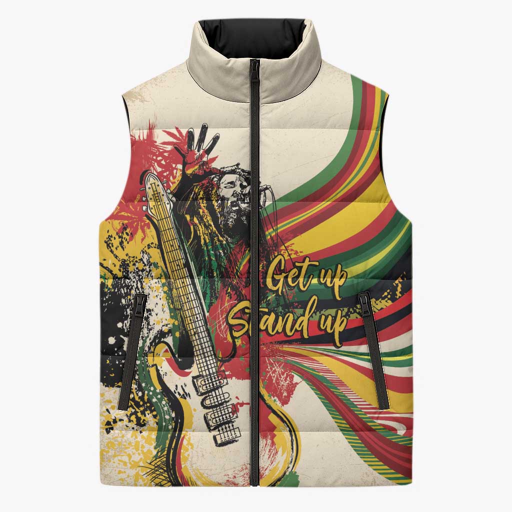 Reggae Soul B.Marley Grungy Sleeveless Puffer Jacket Get Up Stand Up - Wonder Print Shop