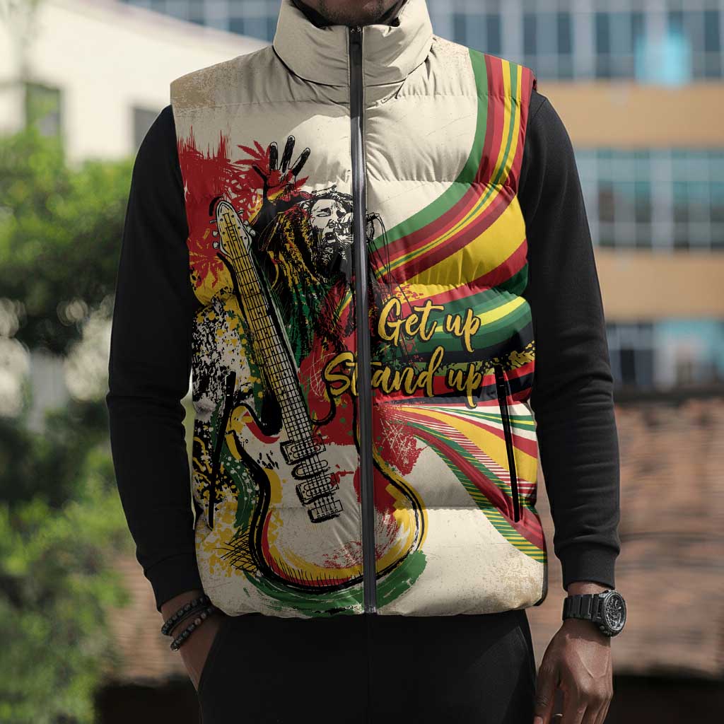 Reggae Soul B.Marley Grungy Sleeveless Puffer Jacket Get Up Stand Up - Wonder Print Shop