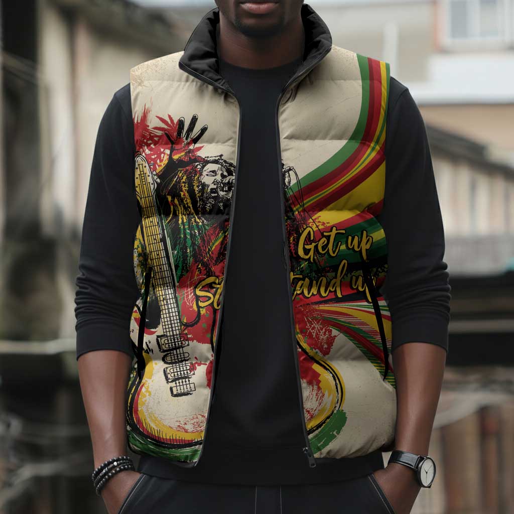 Reggae Soul B.Marley Grungy Sleeveless Puffer Jacket Get Up Stand Up - Wonder Print Shop