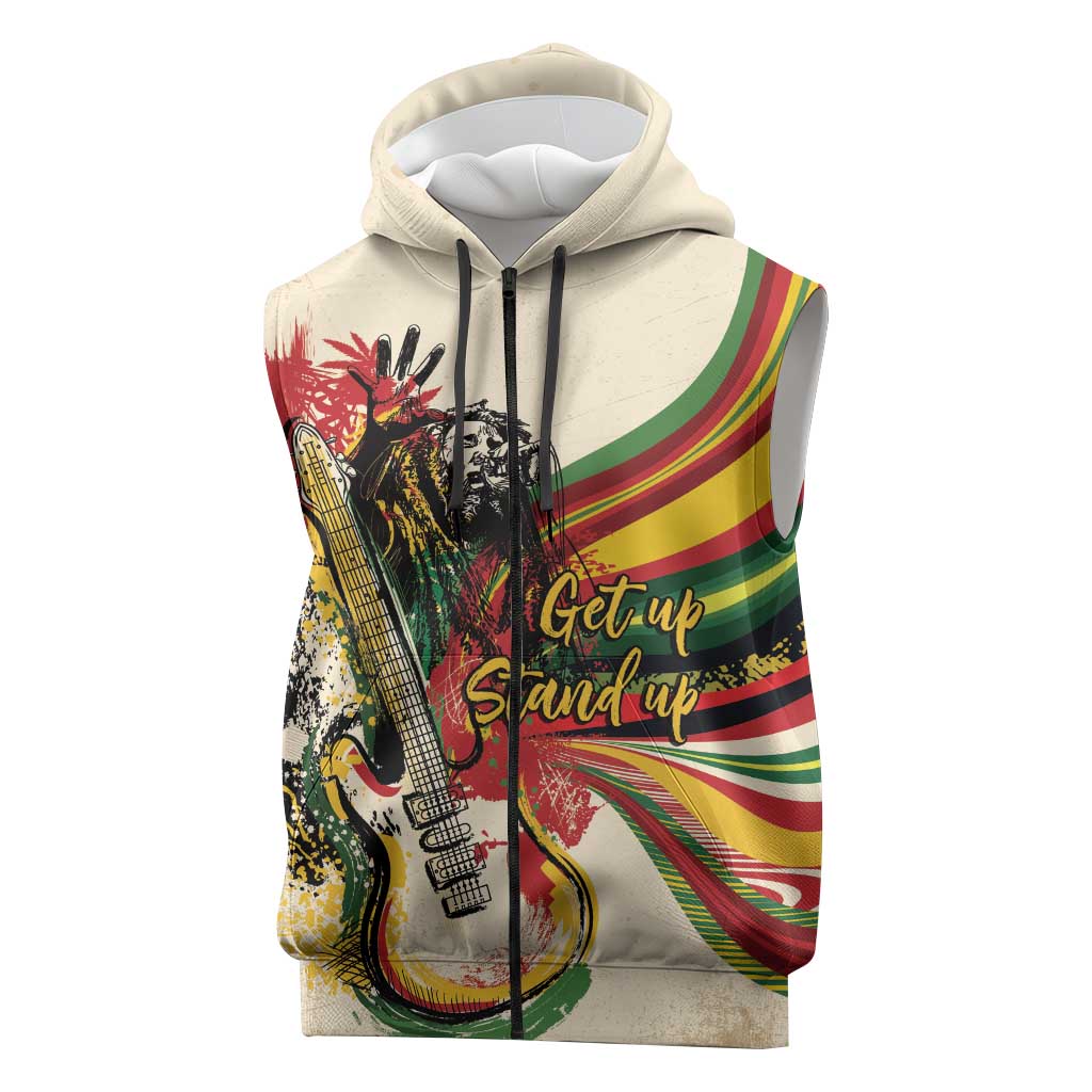 Reggae Soul B.Marley Grungy Sleeveless Zip Hoodie Get Up Stand Up - Wonder Print Shop