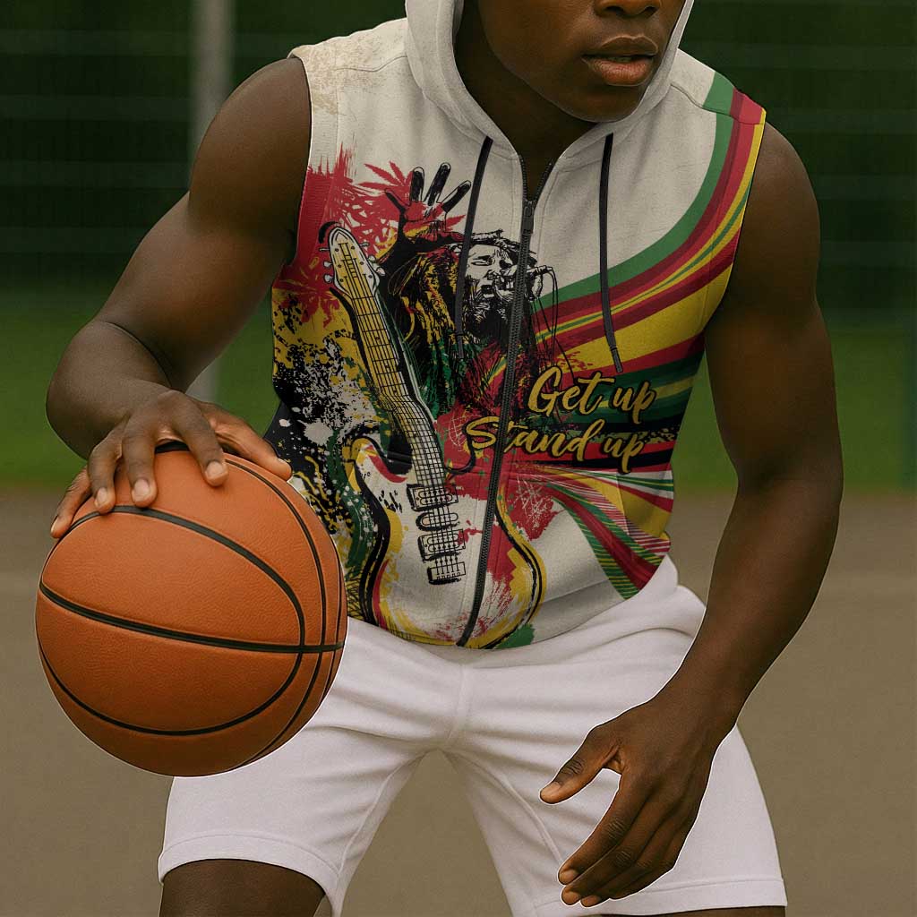 Reggae Soul B.Marley Grungy Sleeveless Zip Hoodie Get Up Stand Up - Wonder Print Shop